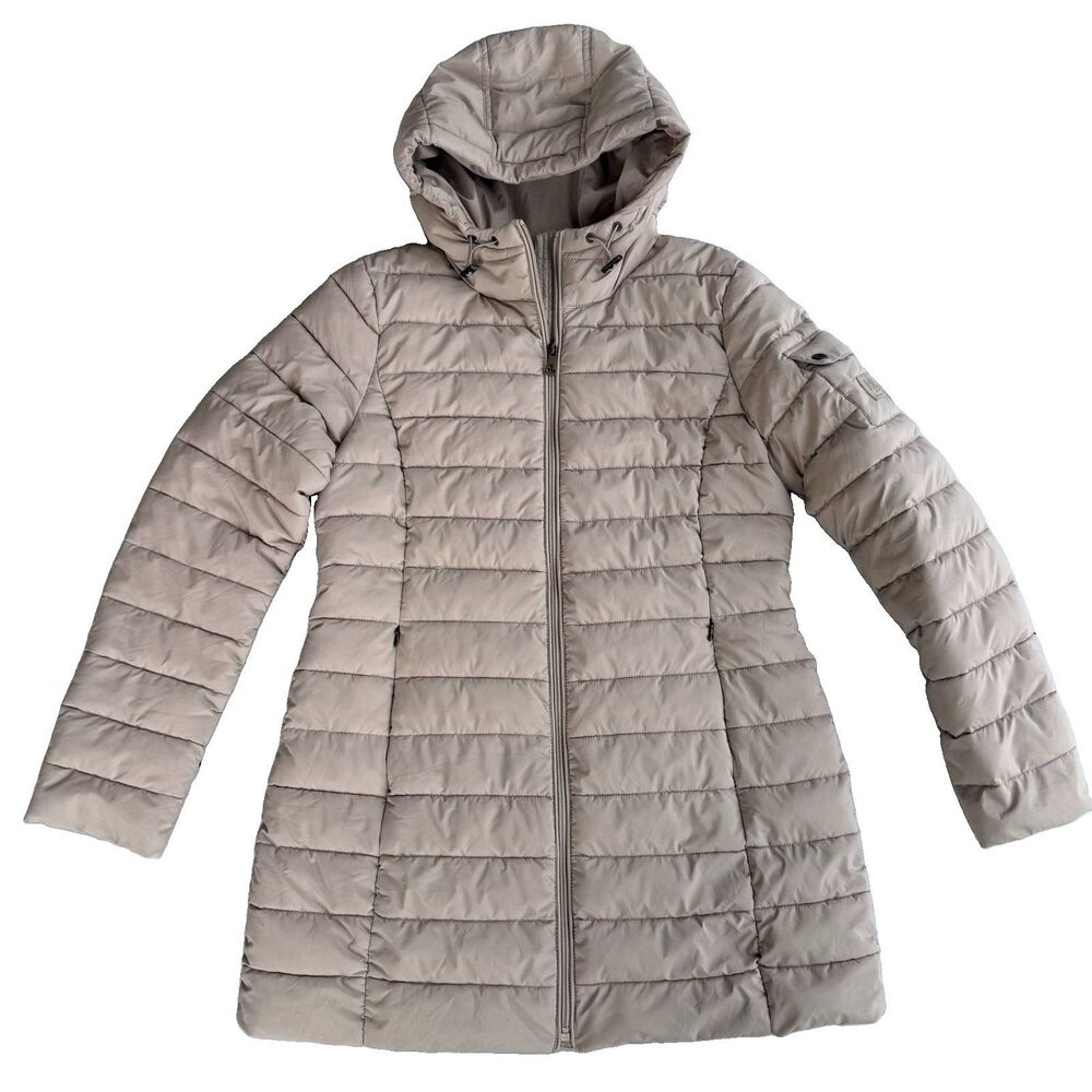 Lauren Ralph Lauren Women's Medium Beige Puffer Coat Jacket Hooded